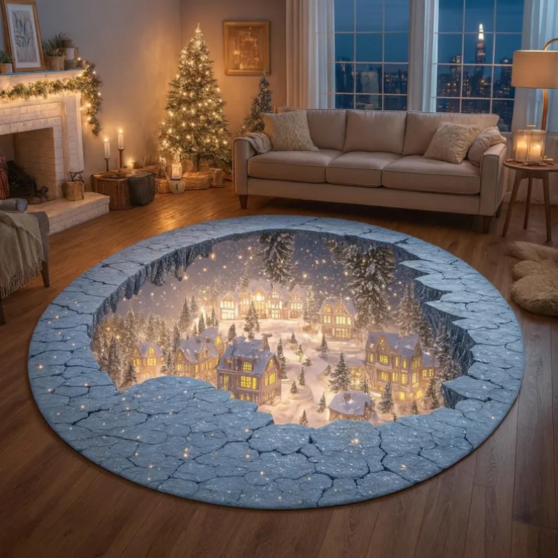 Outdoor Xmas Lighting Ideas - 3D Christmas Village Rug Winter Snow