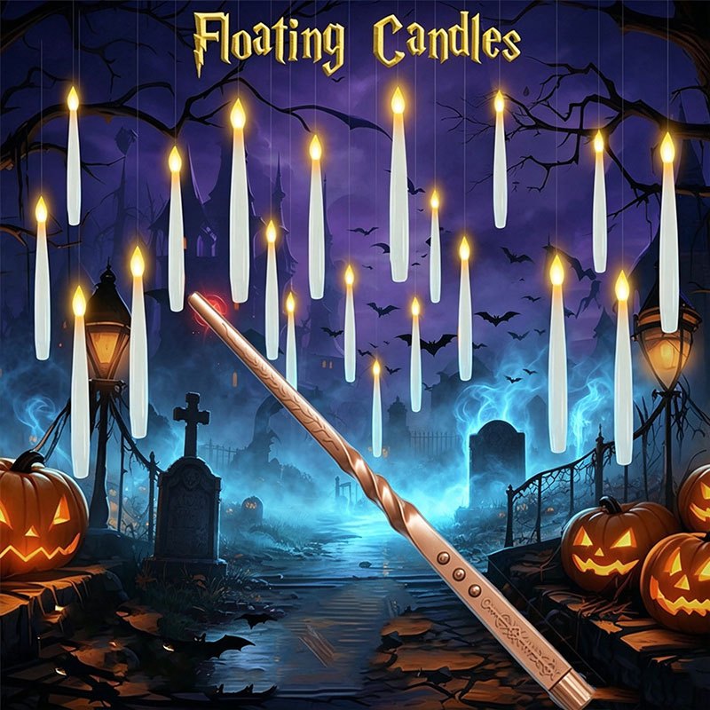 Outdoor Lighting Halloween - Magic Floating Candles with Wand, Flameless