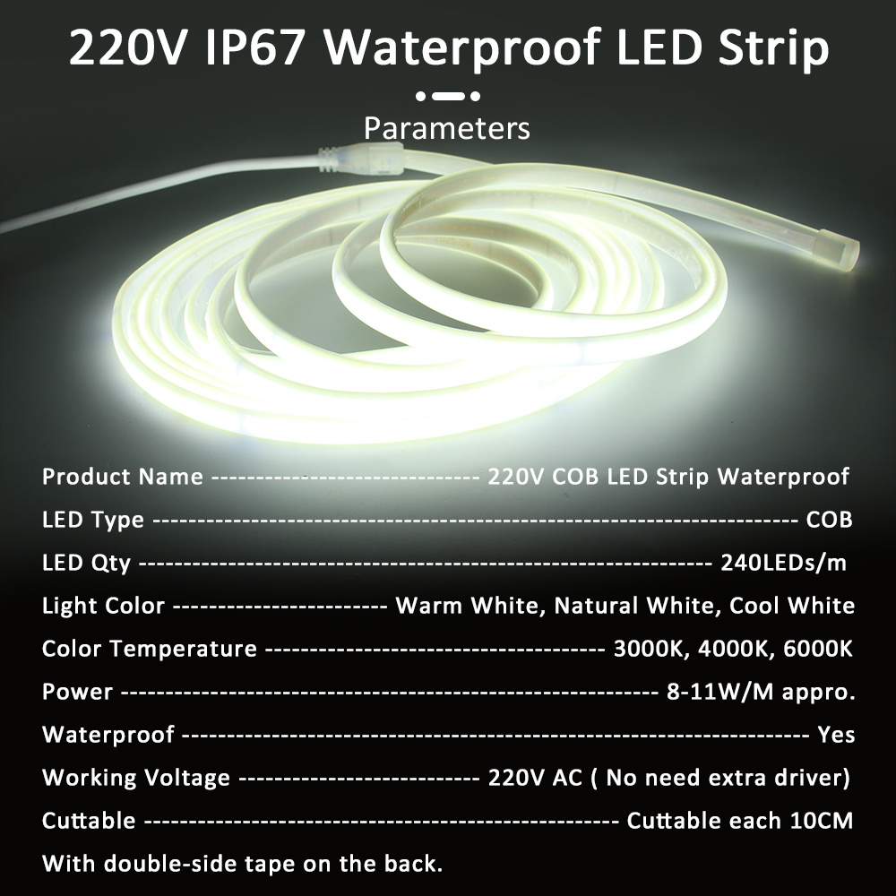 1-20m 220V COB LED Strip Light - Outdoor Lighting No Wiring review and price