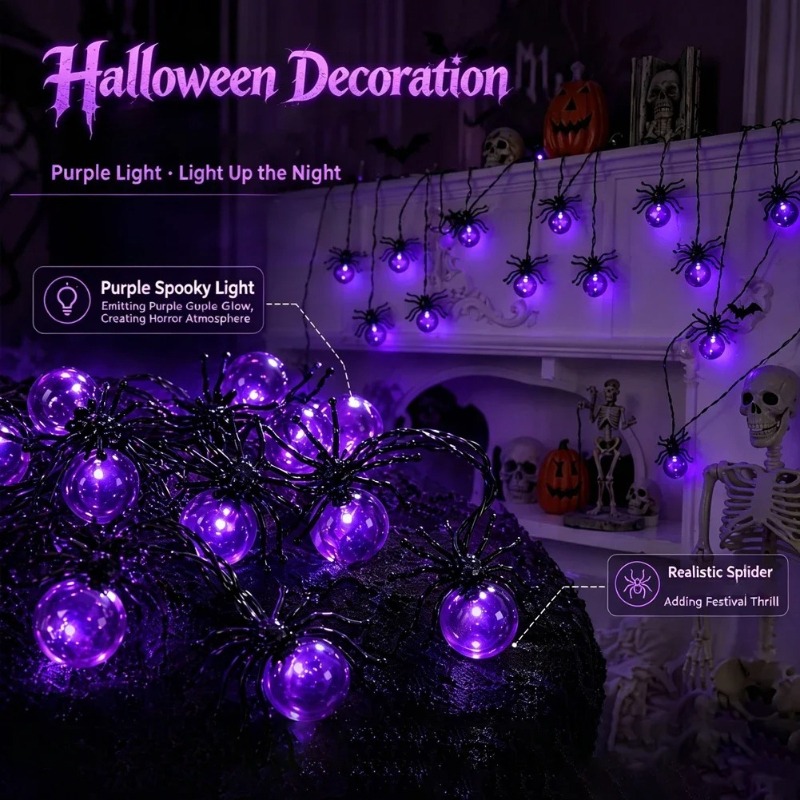 Battery Powered Spider LED Str - Outdoor Lighting Halloween review and price
