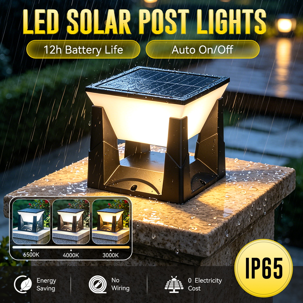 3-Color Solar Post Light IP65  - Outdoor Yard Lighting Fixtures review and price