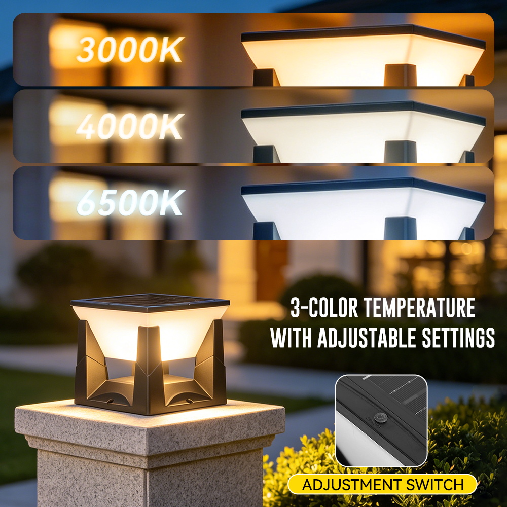 3-Color Solar Post Light IP65  - Outdoor Yard Lighting Fixtures review and price