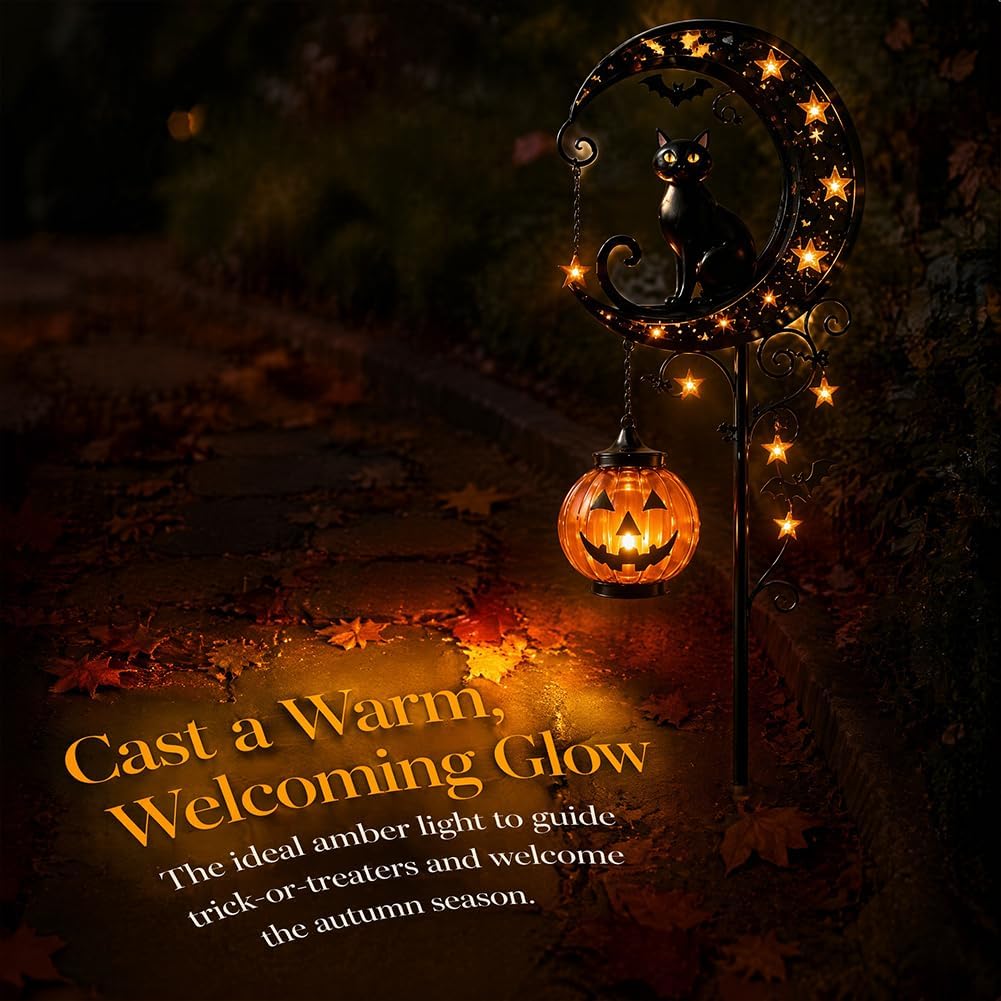 Solar Halloween Black Cat & Pu - Outdoor Lighting Halloween review and price